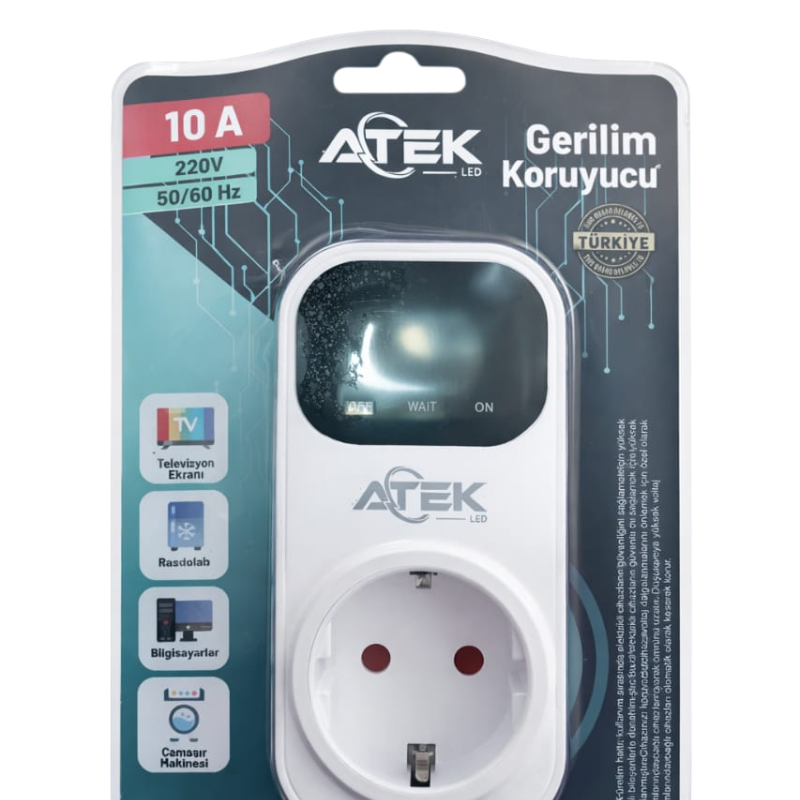 ATEK Gerilim Koruyucu 10A (Voltaj Koruma Prizi)