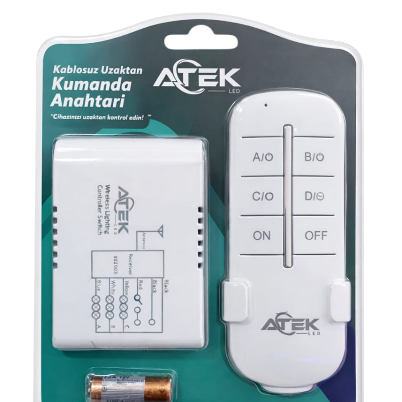 ATEK Kablosuz Uzaktan Kumanda Anahtarı Beyaz (Wireless Remote Control Switch)