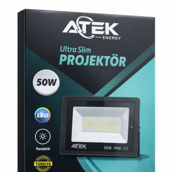 ATEK 50W Ultra Slim LED Projektör 6500K Beyaz Işık IP66