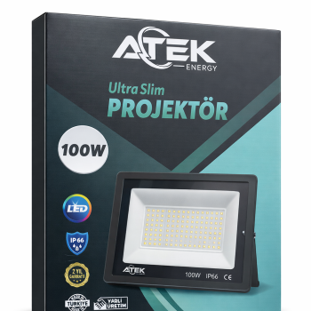 ATEK 100W Ultra Slim LED Projektör 6500K Beyaz Işık IP66
