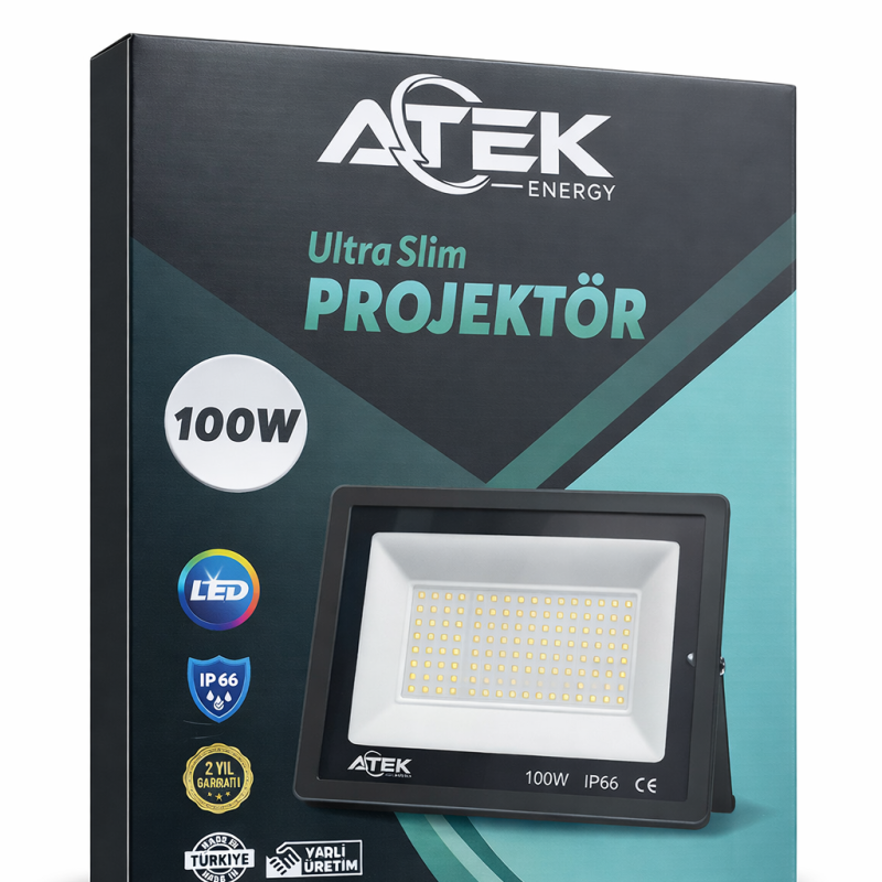 ATEK 100W Ultra Slim LED Projektör 6500K Beyaz Işık IP66
