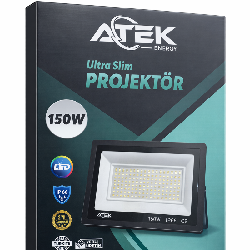 ATEK 150W Ultra Slim LED Projektör 6500K Beyaz Işık IP66