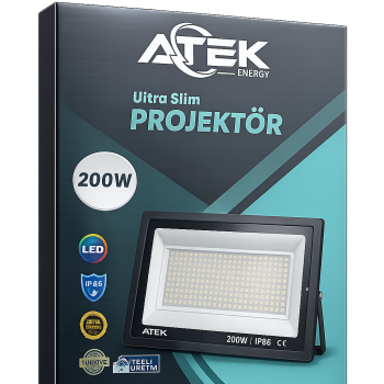 ATEK 200W Ultra Slim LED Projektör 6500K Beyaz Işık IP66