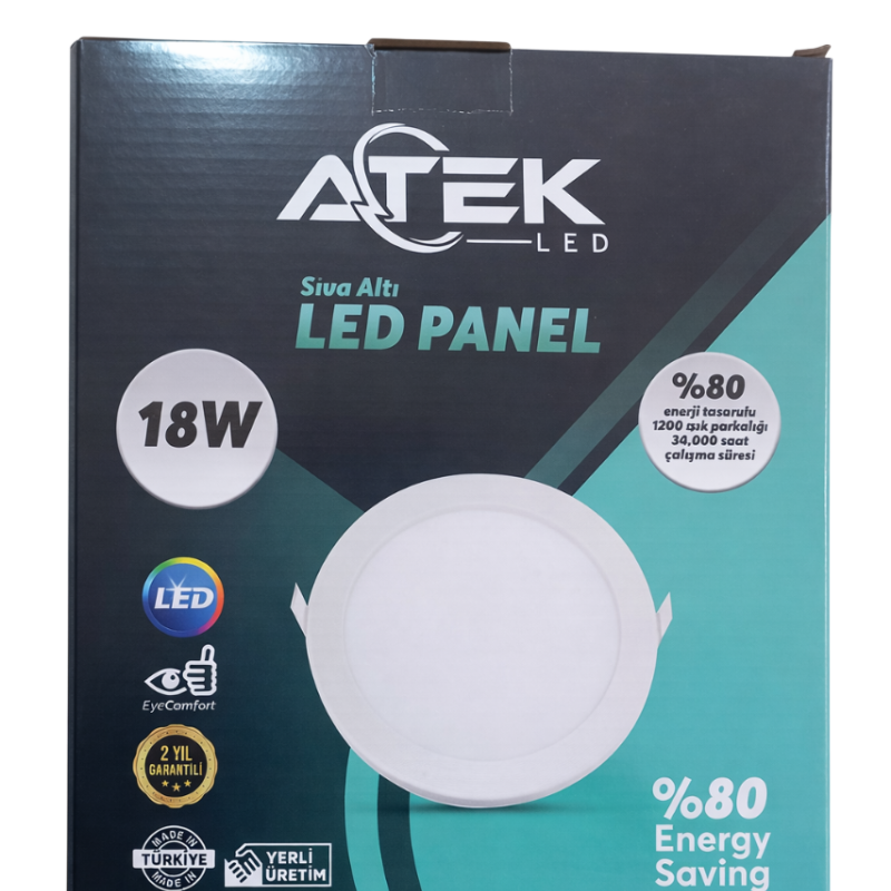 ATEK 18W Sıva Altı LED Panel (Yuvarlak)