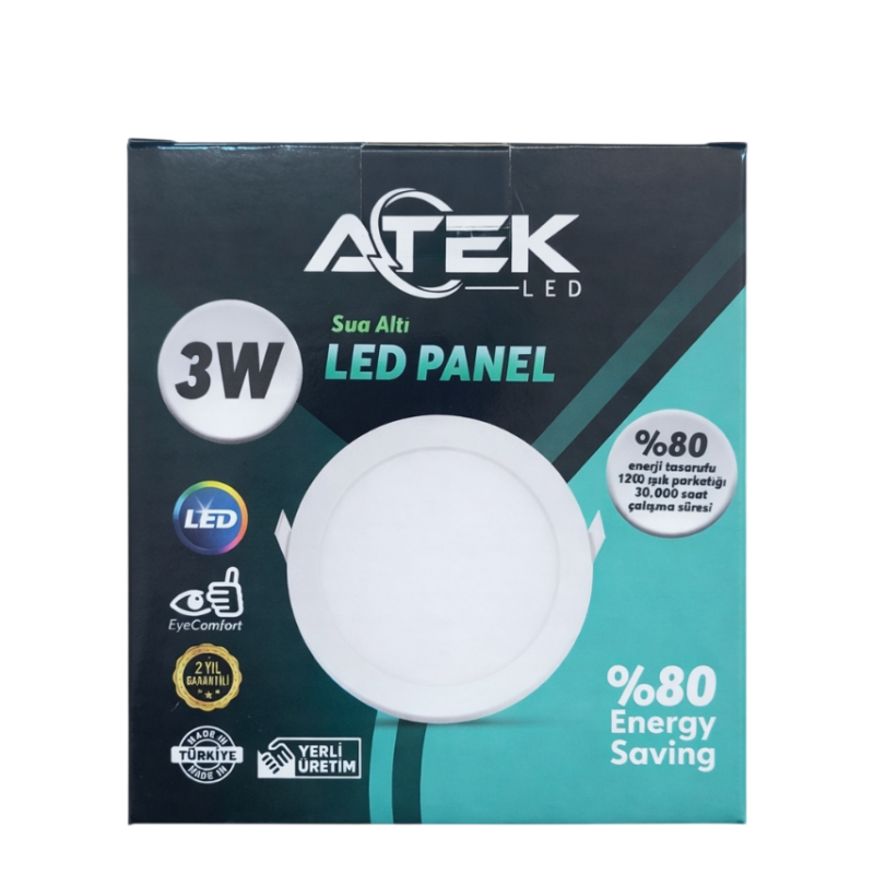 ATEK 3W Sıva Altı LED Panel (Yuvarlak)