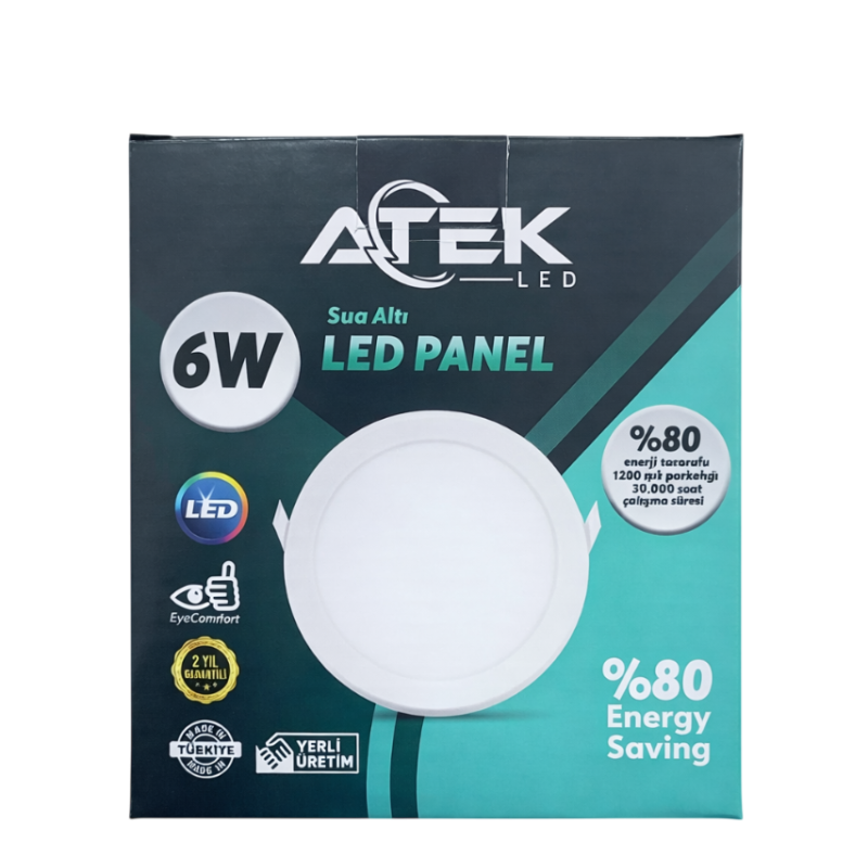 ATEK 6W Sıva Altı LED Panel (Yuvarlak)