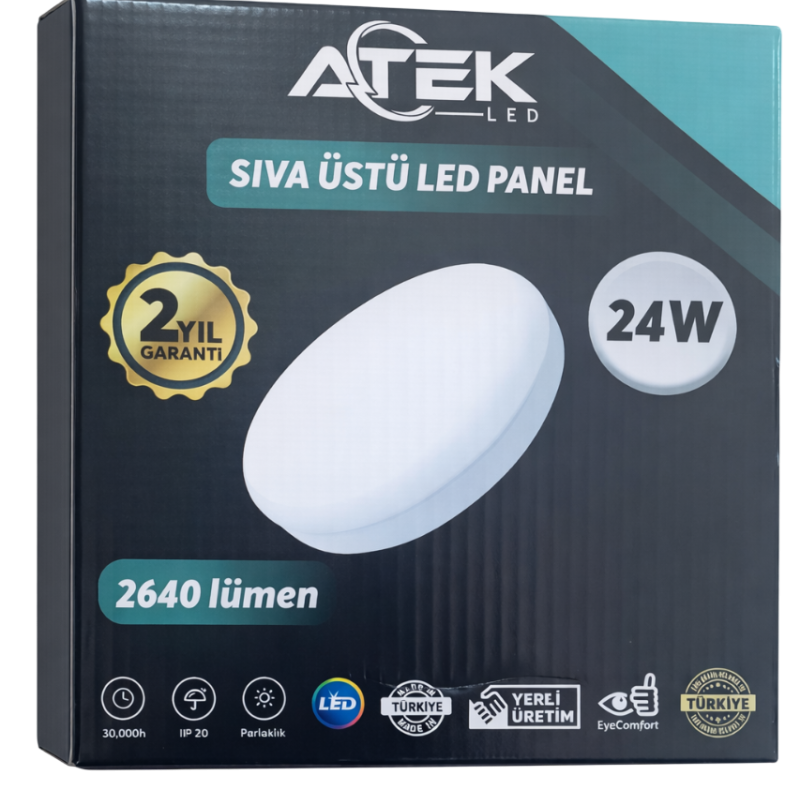ATEK 24W Çerçevesiz Sıva Üstü LED Panel