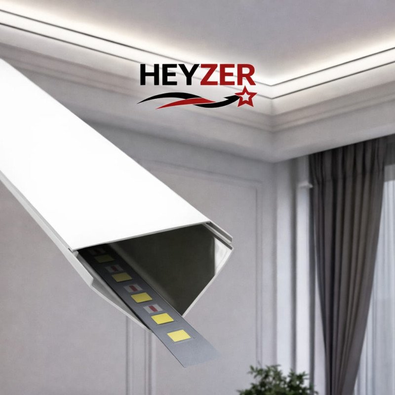 HEYZER Tavan Köşe LED Profili (3 Metre) – Alüminyum