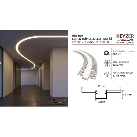 HYZ105 Esnek Trimless LED Profili | Kavisli Sıva Altı Profil - HEYZER